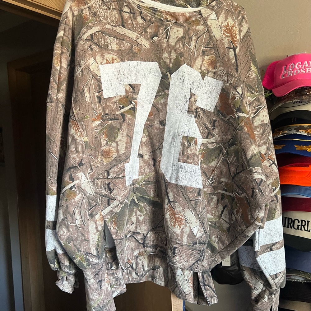 Camo Print Sweater with 76 Graphic